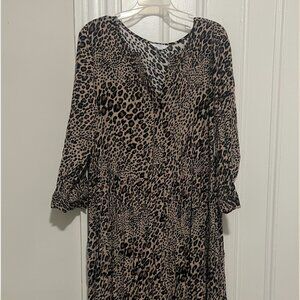 3/4 sleeve leopard maxi dress